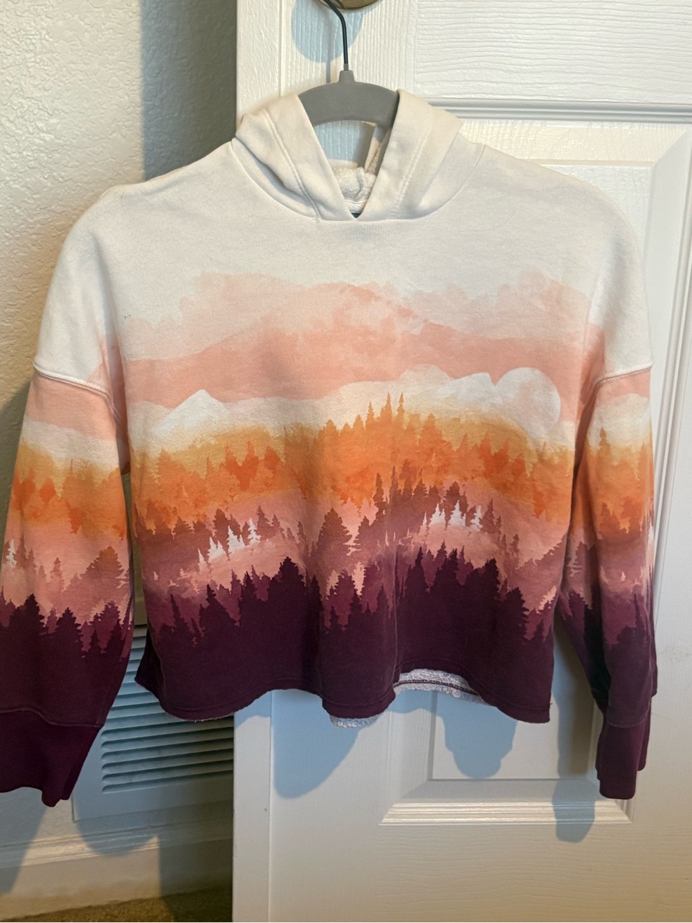 Girls Ombre Mountain Forest Hoodie - Cream, Orange & Plum